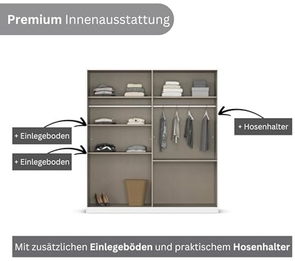 Rauch Möbel Costa, Kleiderschrank für Schlafzimmer, Kinderzimmer, Babyzimmer, Garderobe, Flur, 4-türig, 2 Schubladen, Push-to-Open, mit Zubehör Premium, Farbe Beige/Eiche Artisan, Holz, Breite 181 cm Bild 6