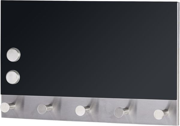 Magnettafel mit Haken und Magneten, Glasoberfläche, schwarz, 30x19 cm, WENKO