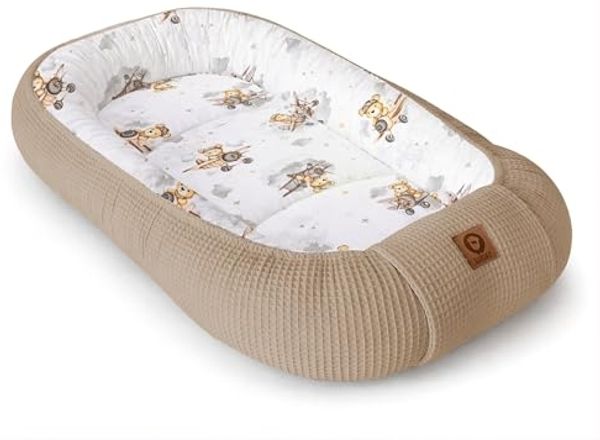 Babynestchen Neugeborene – Nestchen Baby aus Waffel Baumwolle & Baumwollstoff – Babynest für Babybett & Kinderbett – Baby Kokon Tragbar – OEKO-TEX – Zubehör für Babybett - Flugzeuge und Braun