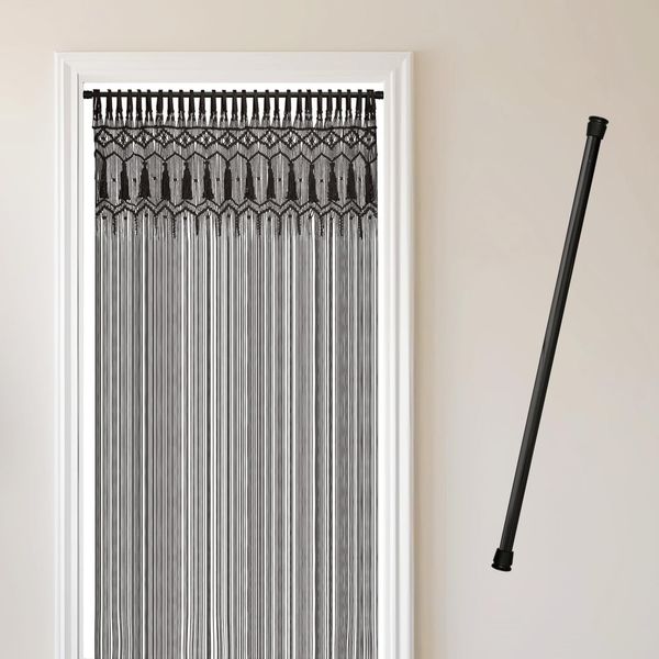 Cozyor Türvorhang Makramee 132x200 cm Boho Vorhang Fenstervorhang Raumteiler, Schlaufen (1 St), Baumwolle, mit Klemmstange ohne Bohren schwarz, Wandteppich Raumtrenner