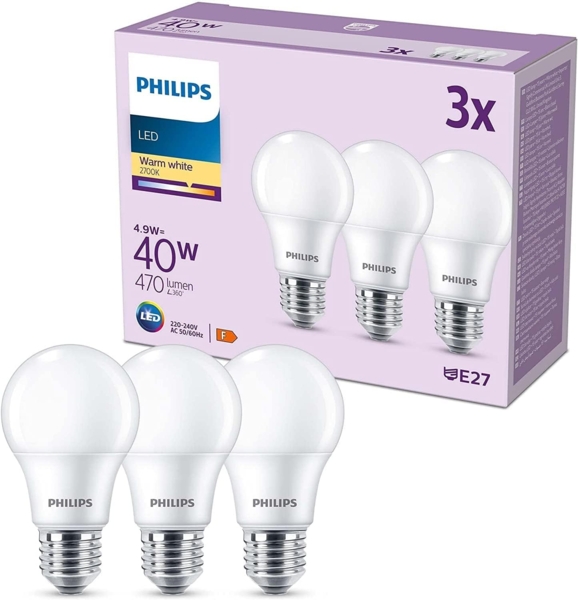 Philips LED classic Lampe 40W E27 Warmweiß 470lm matt 3er P