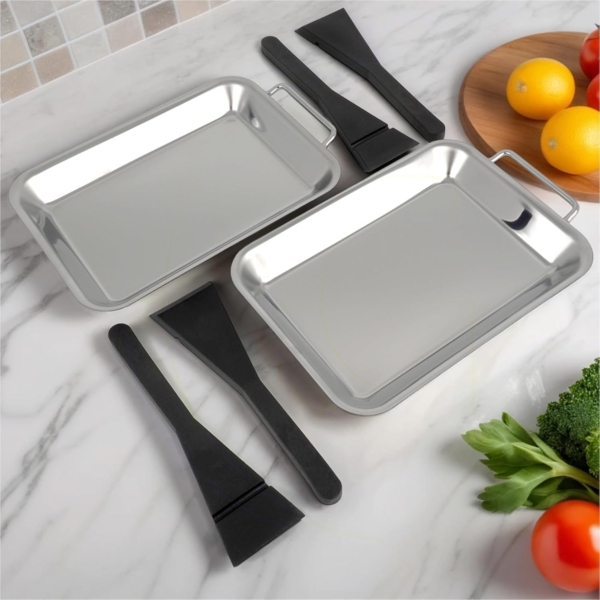 Gravidus Grillpfanne 2er Set, inkl. Schaber, Edelstahl grau, 12,6 x 19,5 x 2 cm