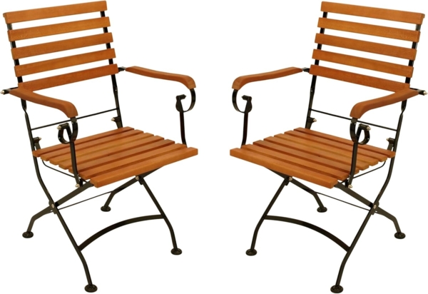 DEGAMO Gartenstuhl HOFGARTEN (2 St), Flachstahl shcwarz, Belattung Eukalyptus, klappbar