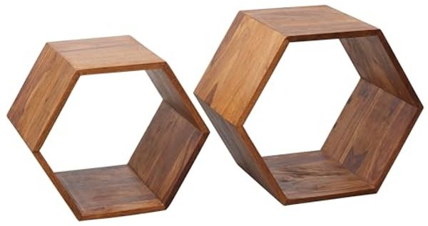 Wohnling 'Vada' Beistelltisch 2er-Set, Massivholz Sheesham, 40 x 30 x 46 cm, 35 x 30 x 40 cm