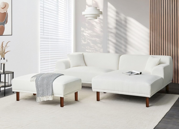 Ottomane HOLT Bouclé Weiß Bild 2