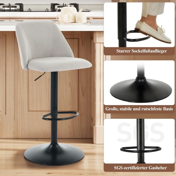 COLAMY Barhocker 4er Set mit Rückenlehne & 360° Drehfunktion, Höhenverstellbar (63,5-84,5 cm), Küchenhocker aus PU-Kunstleder, Stühle für Kücheninsel, Esszimmer oder Home-Bar, Grau Bild 6