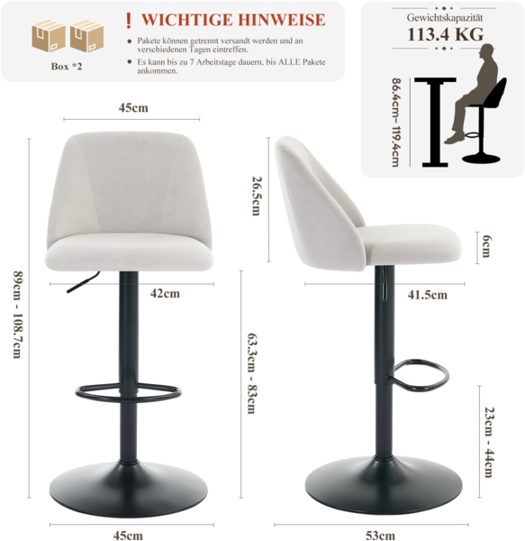 COLAMY Barhocker 4er Set mit Rückenlehne & 360° Drehfunktion, Höhenverstellbar (63,5-84,5 cm), Küchenhocker aus PU-Kunstleder, Stühle für Kücheninsel, Esszimmer oder Home-Bar, Grau Bild 2