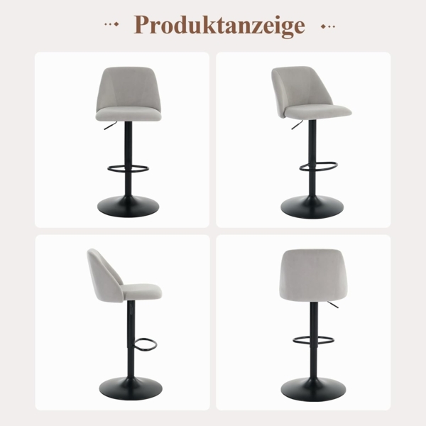COLAMY Barhocker 4er Set mit Rückenlehne & 360° Drehfunktion, Höhenverstellbar (63,5-84,5 cm), Küchenhocker aus PU-Kunstleder, Stühle für Kücheninsel, Esszimmer oder Home-Bar, Grau Bild 7