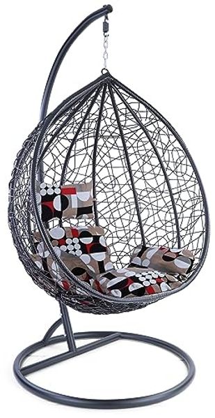 Luxus Hängesessel Miami XXL Polyrattan Korb und Gestell schwarz Kissen Modern