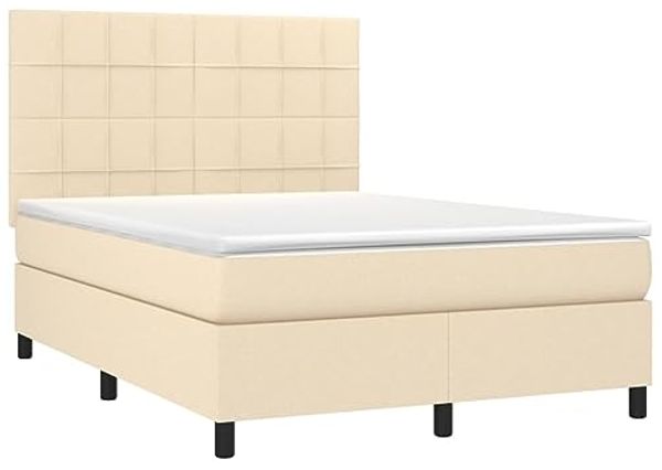 vidaXL Boxspringbett mit Matratze Creme 140x190 cm Stoff, Härtegrad: H2 [3141774]