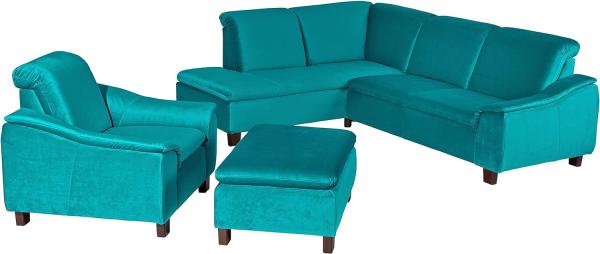 Aaron Sofa Eckgarnitur Samtvelours Petrol Buche Nussbaumfarben