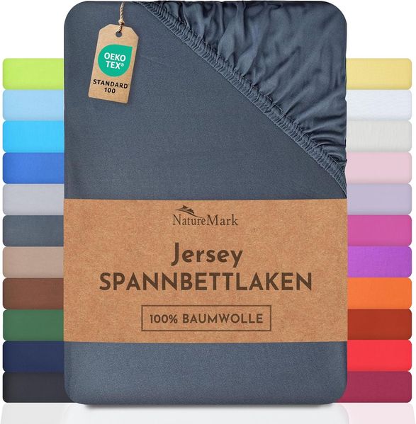 NatureMark Jersey Spannbettlaken, Spannbetttuch 100% Baumwolle in vielen Größen und Farben MARKENQUALITÄT ÖKOTEX Standard 100 | 140x200 cm - 160x200 cm - anthrazit grau