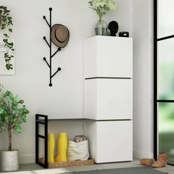 Dmora Schuhschrank Kamari 109 x 39 x 149 cm Weiß 12 Paar 1 Regal