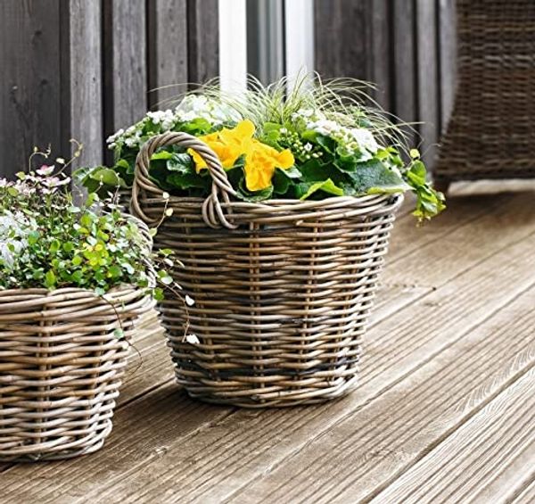 Pflanzkorb "Rattan" groß, Ø 40x30 cm Blumentopf, Pflanztopf, Pflanzkübel für Draußen, Blumenkübel