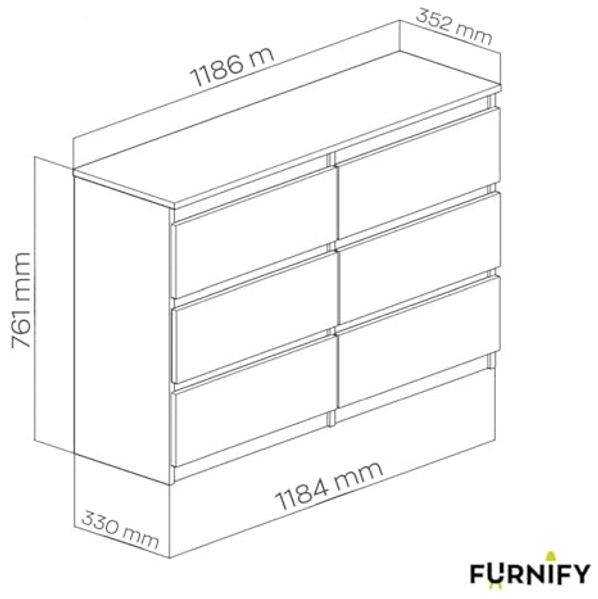 Furnify Kommode Schöne moderne Kommode 120 cm mit 6 Schubladen in Weiß Bild 3