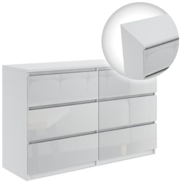 Furnify Kommode Schöne moderne Kommode 120 cm mit 6 Schubladen in Weiß