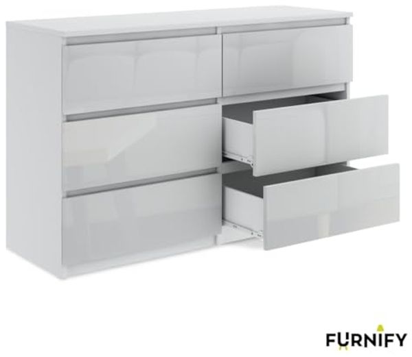 Furnify Kommode Schöne moderne Kommode 120 cm mit 6 Schubladen in Weiß Bild 5