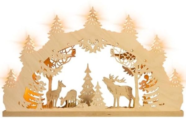 Weigla LED Schwibbogen Hirschfamilie, Lichterbogen aus Holz, NATUR, Made in Germany (1-tlg), Erzgebirge garantiert, Weihnachtsdeko Innen, Weihnachtsbeleuchtung