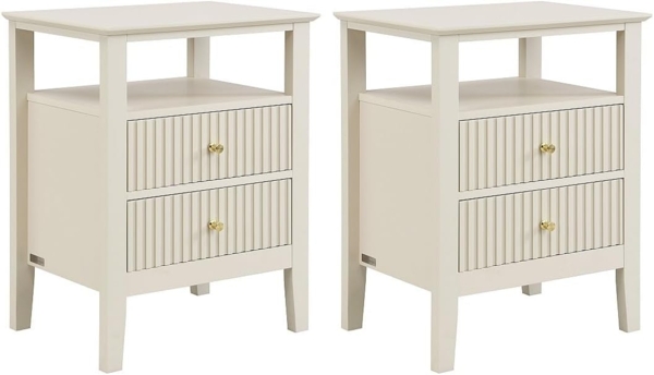 Vente-unique - Nachttisch 2er-Set 2 Schubladen & 1 Ablage – MDF – Beige – NIRIVA
