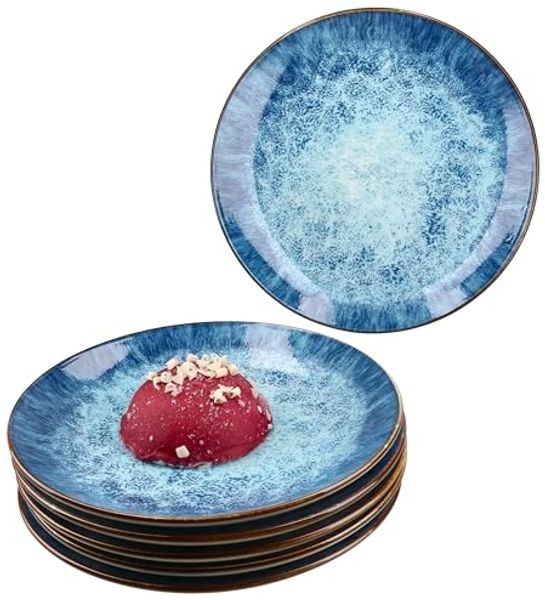 MamboCat Frühstücksteller Marina 6er Set Kuchenteller Porzellan 6 Pers blaue Dessert-Teller