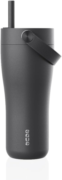 Thermo Trinkflasche mit Strohhalm Thermobecher Edelstahl EQUA Carry Cup 0,6L Schwarz 685956
