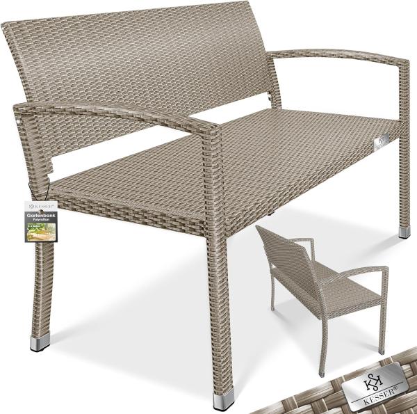 KESSER® Gartenbank Polyrattan 2-Sitzer Wetterfest | Rattan-Sitzbank UV-Beständig & bis 320kg belastbar | Balkon-Bank 125x62x90cm | Garten-Möbel mit ergonomischen Armlehnen | Für 2 Personen Creme