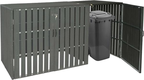 1er WPC-Mülltonnenverkleidung Erweiterung HWC-J28, Mülltonnenbox, Metall Holzoptik ~ anthrazit