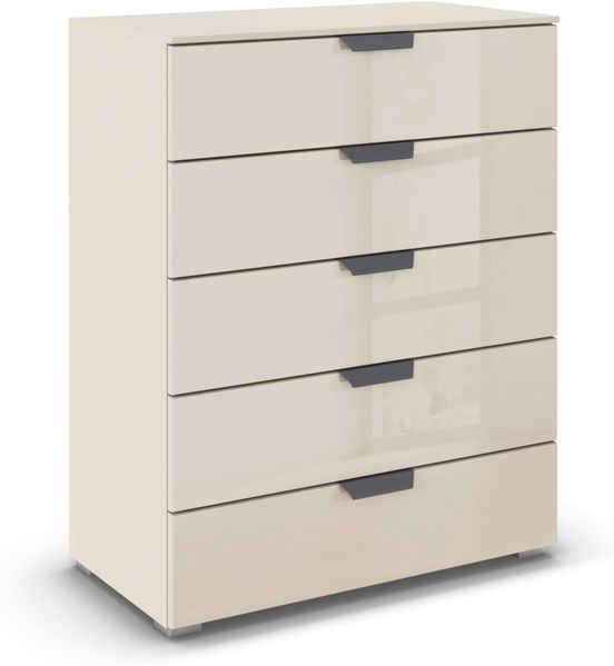 rauch Aditio Box, Kommode, 5 Schubladen, mit Glasfront, mit Softclose-Funktion, Farbe Beige, BxHxT 80x100x42cm
