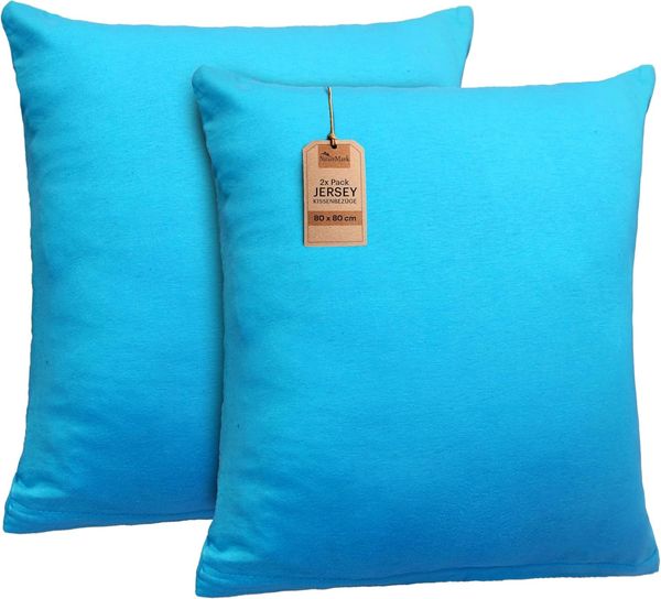 NatureMark 2er Pack Jersey Kissenbezug Kissenhülle Kissenbezüge Seitenschläferkissen Nackenkissen viele Größen und Farben ÖKO-TEX (80x80 cm, Türkis)