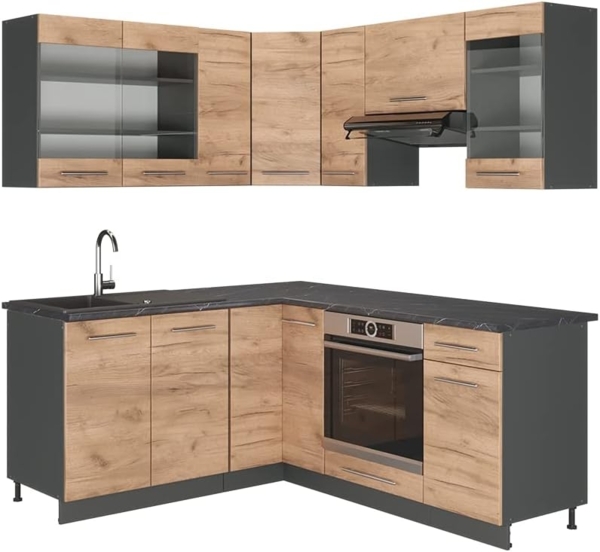 Eckküche Fame-Line Goldkraft Eiche/Anthrazit 190 x 46 cm ohne Arbeitsplatte Vicco Bild 1