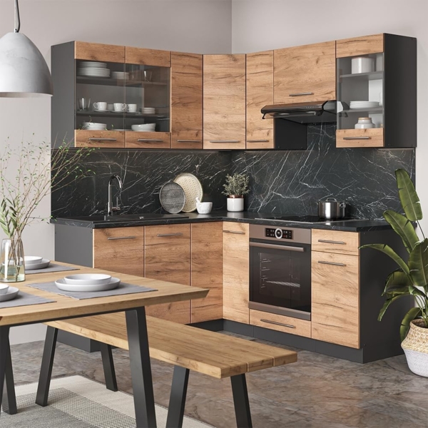 Eckküche Fame-Line Goldkraft Eiche/Anthrazit 190 x 46 cm ohne Arbeitsplatte Vicco Bild 2