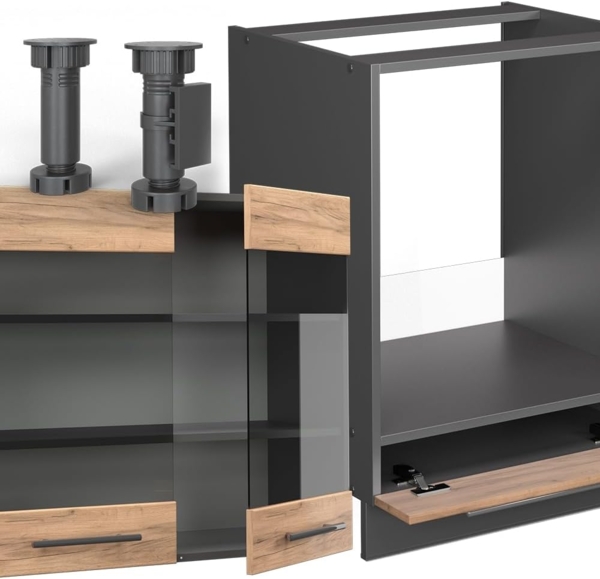 Eckküche Fame-Line Goldkraft Eiche/Anthrazit 190 x 46 cm ohne Arbeitsplatte Vicco Bild 6