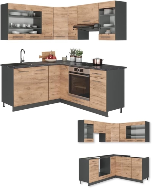 Eckküche Fame-Line Goldkraft Eiche/Anthrazit 190 x 46 cm ohne Arbeitsplatte Vicco Bild 8