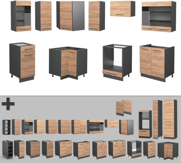 Eckküche Fame-Line Goldkraft Eiche/Anthrazit 190 x 46 cm ohne Arbeitsplatte Vicco Bild 7