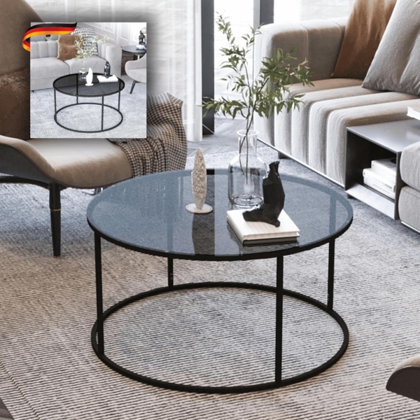 DELUKE® Couchtisch rund NEVA - Glastisch Sofatisch rund Stubentisch Wohnzimmertisch Kaffeetisch Beistelltisch Tisch für Couch Rauchglas