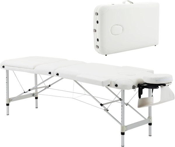 HOMCOM Massageliegen klappbar Kosmetikliegen höhenverstellbarer Massagetisch mit Kopfstütze Massagebett Aluminium Schaumstoff Kunststoff Weiß 215 x 60 x 61-84 cm