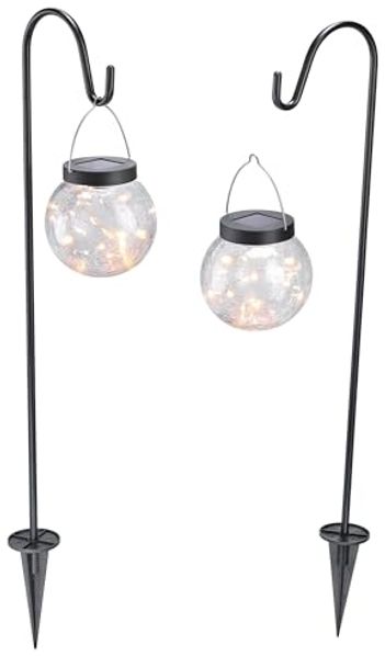Solar Steckleuchte Hängeleuchte für außen SMART GLOBE | 2er Set Crackle Balls Dekoleuchte Bruchglas-Kugel | Leuchtsticks Stecklichter | AKKU IP44 wetterfest 102314