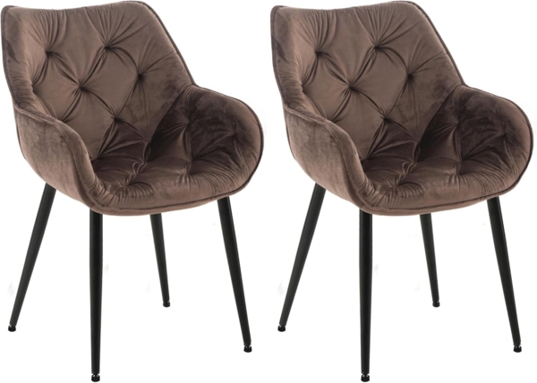 CLP 2er Set Stuhl Tanna Samt mit Armlehnen,braun