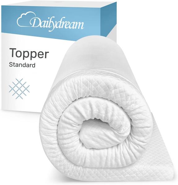 Dailydream “Model M“ viscoelastischer Matratzentopper mit Memory Foam Effekt, Weiß, 90x190x5cm