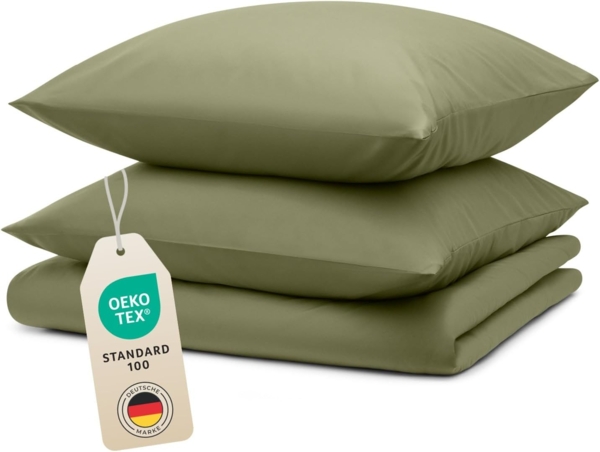 Blumtal Bettwäsche 200x220 cm & 2 Kissenbezüge 40x80 cm - Bettbezüge aus Atmungsaktivem Mikrofaser, Superweiches Bettbezug Set, Oeko-Tex Zertifiziert, 3teilig - Olive Grün