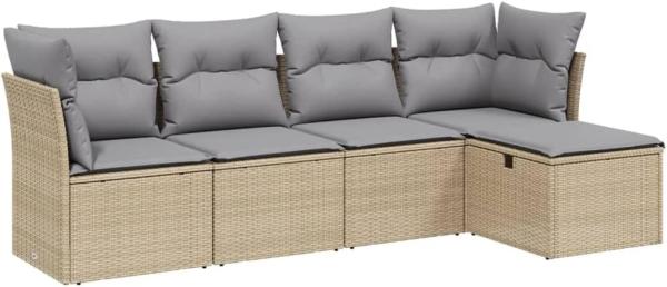 vidaXL 5-tlg. Garten-Sofagarnitur mit Kissen Beige Poly Rattan 3263135