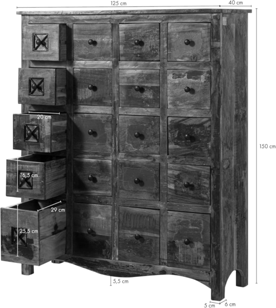 Massivmoebel24 Kommode (Kommode Altholz 125 x 40 x 150 mehrfarbig lackiert NATURE OF SPIRIT #60) Bild 8