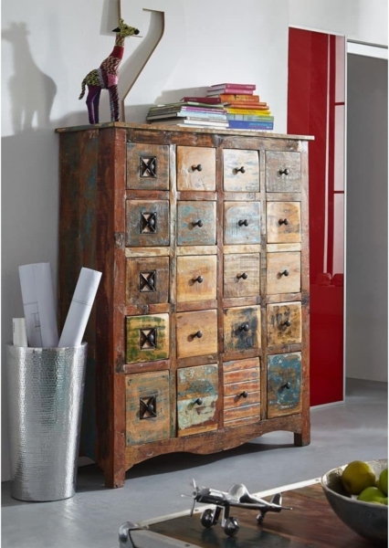 Massivmoebel24 Kommode (Kommode Altholz 125 x 40 x 150 mehrfarbig lackiert NATURE OF SPIRIT #60) Bild 9