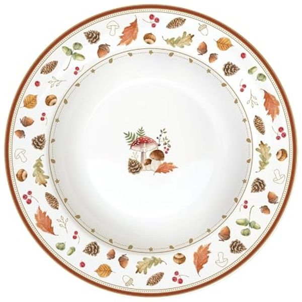 EasyLife Suppenteller Autumn Breeze, Spülmaschinengeeignet, Weiß, Herbst, Blätter, Eichhörnchen, H: 3cm