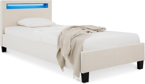 IDIMEX Polsterbett BAGO, Jugendbett mit LED Beleuchtung & Lattenrost Samtbezug cremeweiß Bild 3