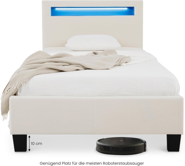 IDIMEX Polsterbett BAGO, Jugendbett mit LED Beleuchtung & Lattenrost Samtbezug cremeweiß Bild 4
