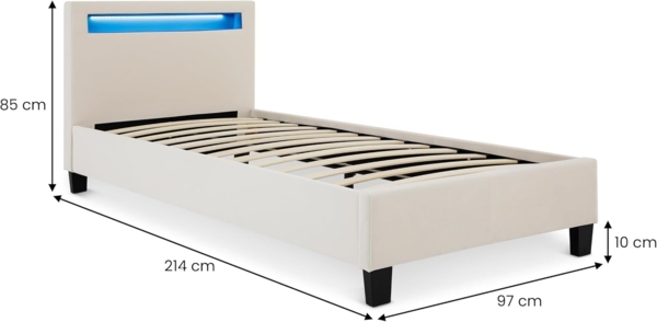IDIMEX Polsterbett BAGO, Jugendbett mit LED Beleuchtung & Lattenrost Samtbezug cremeweiß Bild 2