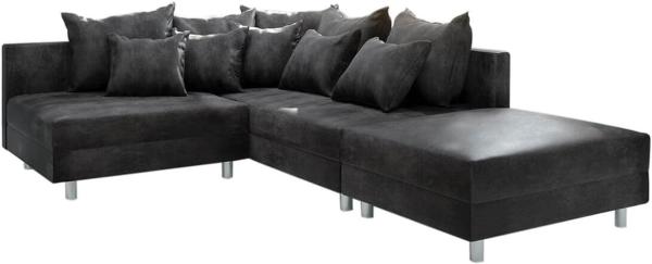 Eckcouch Clovis Anthrazit Antik Optik mit Hocker Ottomane Rechts Ecksofa Modular