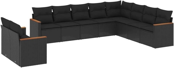 vidaXL 10-tlg. Garten-Sofagarnitur mit Kissen Schwarz Poly Rattan 3258513