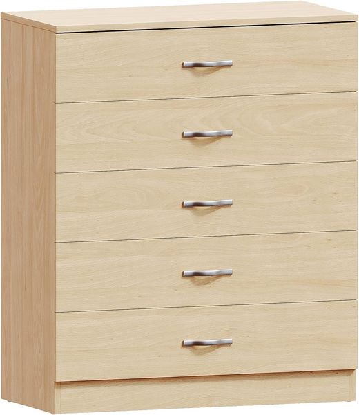 Vida Designs Kommode aus Kiefernholz, 5 Schubladen mit Metallgriffen und Laufschienen, einzigartige Anti-Verbiegung Schubladenstütze Riano Schlafzimmermöbel, Holzwerkstoff, Kiefer, 90 x 75 x 36 cm